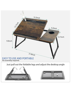 Escritorio Plegable para Laptop SIDIANBAN Madera Rústica USB 2