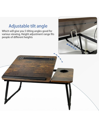 Escritorio Plegable para Laptop SIDIANBAN Madera Rústica USB