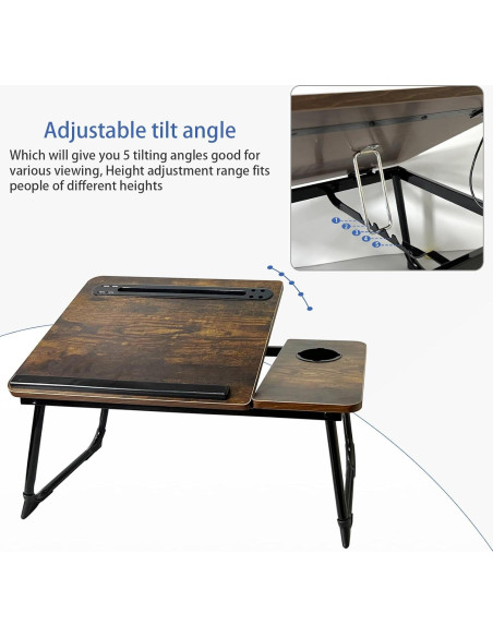 Escritorio Plegable para Laptop SIDIANBAN Madera Rústica USB