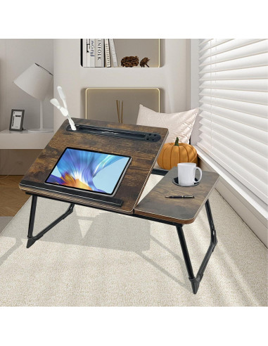 Escritorio Plegable para Laptop SIDIANBAN Madera Rústica USB