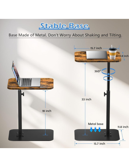 Mesa Lateral Ajustable HzTinT con Base de Metal y Diseño C
