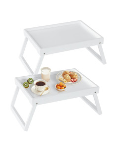 Mesa de bandeja de cama RRX de bambú plegable blanca 47x28 cm