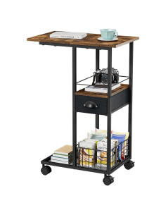 Mesa Lateral en C Sonyabecca con Cajón y Ruedas 50x30x71cm