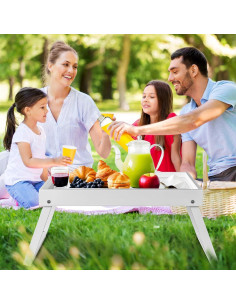 Mesa de bandeja de cama RRX de bambú plegable blanca 47x28 cm 2