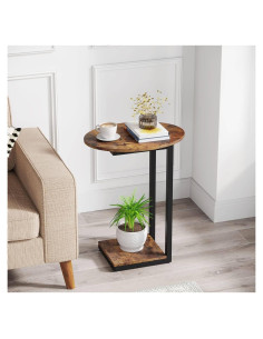 Mesa Lateral Hosfais ET006 Ovalada de Madera y Metal 39.9x32x65 cm