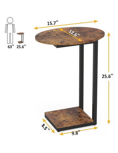Mesa Lateral Hosfais ET006 Ovalada de Madera y Metal 39.9x32x65 cm