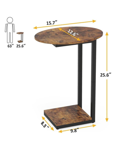 Mesa Lateral Hosfais ET006 Ovalada de Madera y Metal 39.9x32x65 cm