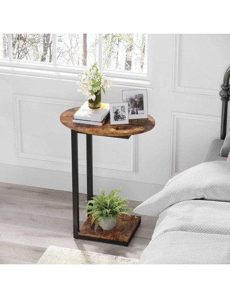 Mesa Lateral Hosfais ET006 Ovalada de Madera y Metal 39.9x32x65 cm