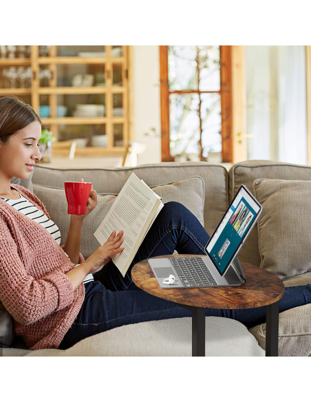 Mesa Lateral Hosfais ET006 Ovalada de Madera y Metal 39.9x32x65 cm