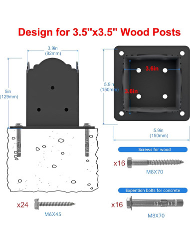 Base de Poste 4x4 CHICAURA - Soporte de Acero con Tornillos