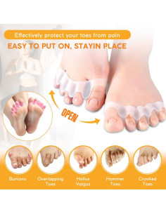 Separador de Dedos de Silicona WERNOKLE - Alivio Juanetes y Dedo en Martillo - 1 Par Ajustable Azul 2