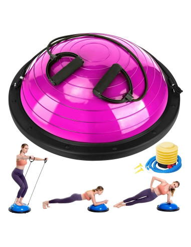 Media Pelota de Equilibrio Zeatly Rosa con Bandas de Resistencia