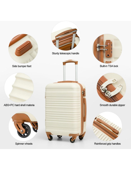 Conjunto de Equipaje Coolife 3 Piezas Maletas Duras Blanco