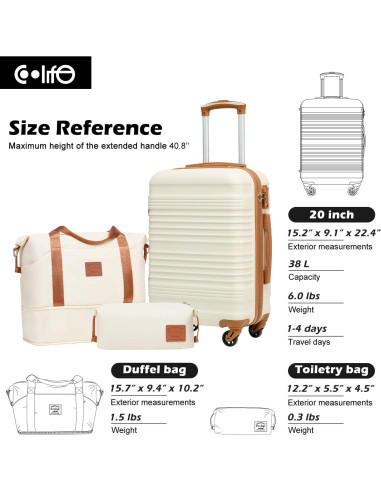 Conjunto de Equipaje Coolife 3 Piezas Maletas Duras Blanco