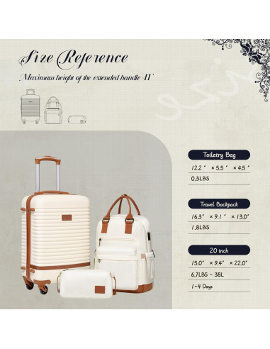 Conjunto de Maletas Coolife 3 Piezas Equipaje Blanco