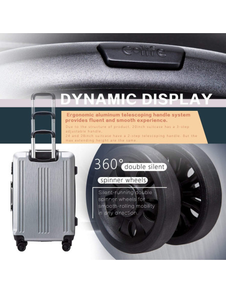 Maleta Coolife rígida 3 piezas con cerradura TSA - 20, 24, 28 in