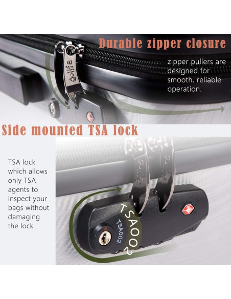 Maleta Coolife rígida 3 piezas con cerradura TSA - 20, 24, 28 in