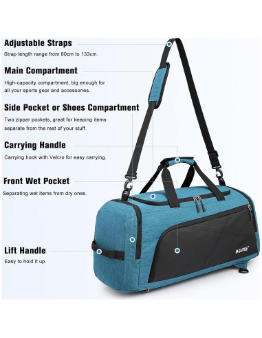 Bolsa de Gimnasio G4Free 45L 3-Vías con Compartimento Húmedo