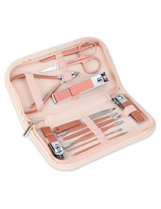 Set de Manicura 12 en 1 BOTEFEI con Bolsa de Cuero Rosa