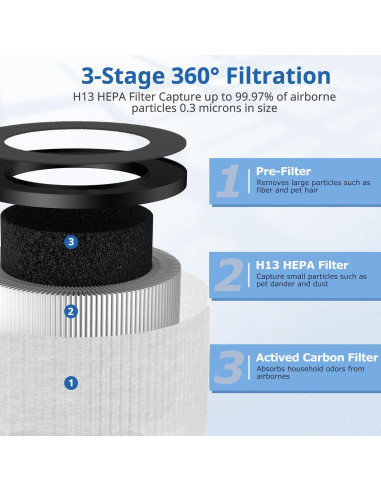 Paquete de 2 Filtros HEPA H13 LINNIW TZ-K1 para Purificador ToLife
