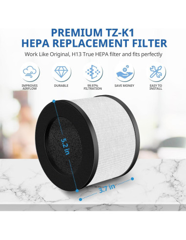 Paquete de 2 Filtros HEPA H13 LINNIW TZ-K1 para Purificador ToLife