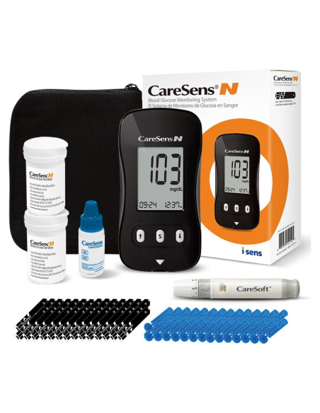 Kit de Monitor de Glucosa CareSens N con 100 Tiras y Lancetas