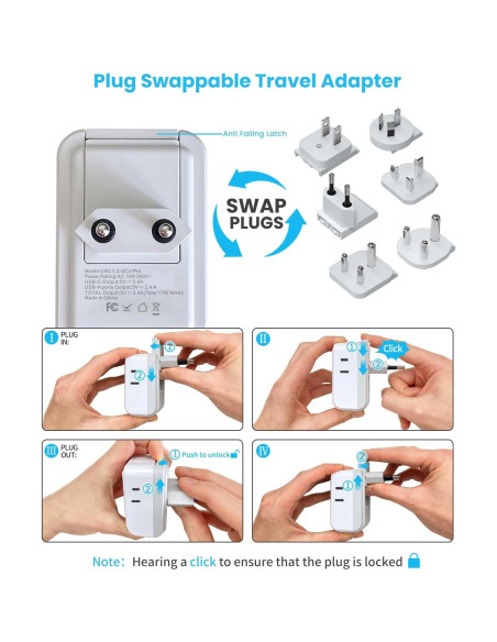 Adaptador de Viaje Universal VINTAR 7 en 1 con 3 USB
