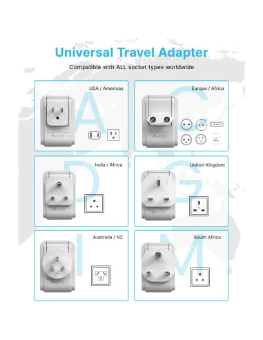 Adaptador de Viaje Universal VINTAR 7 en 1 con 3 USB