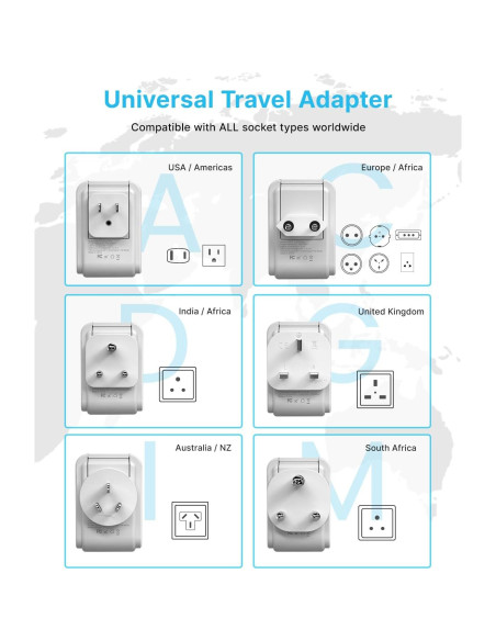 Adaptador de Viaje Universal VINTAR 7 en 1 con 3 USB