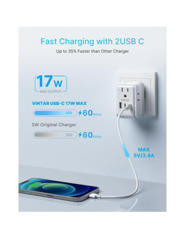Adaptador de Viaje Universal VINTAR 7 en 1 con 3 USB