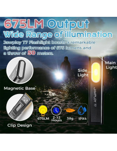 Linterna de bolsillo recargable Jawploy T7 675LM IPX4 7 modos 2