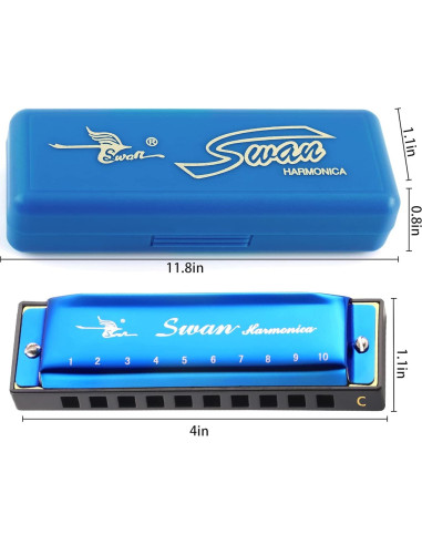 Armónica SWAN Diatónica 10 Agujeros Clave de C Azul Zafiro