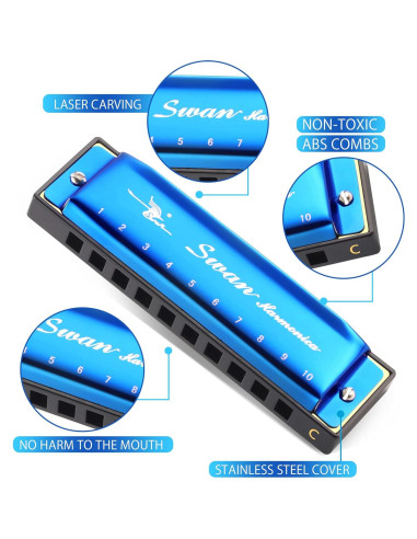 Armónica SWAN Diatónica 10 Agujeros Clave de C Azul Zafiro
