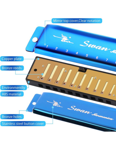Armónica SWAN Diatónica 10 Agujeros Clave de C Azul Zafiro