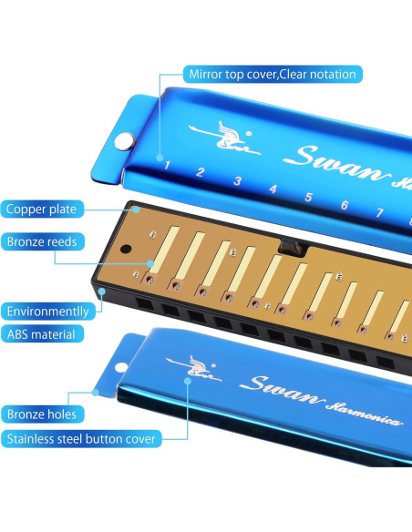 Armónica SWAN Diatónica 10 Agujeros Clave de C Azul Zafiro