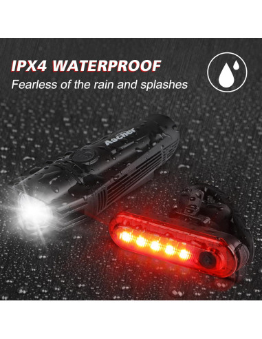 Juego de Luces para Bicicleta Ascher USB Recargables 4 Modos