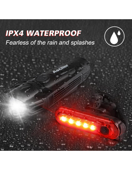 Juego de Luces para Bicicleta Ascher USB Recargables 4 Modos