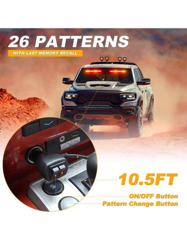 Barra de Luz Estroboscópica LED LRTER 45cm 2 en 1 para Vehículos