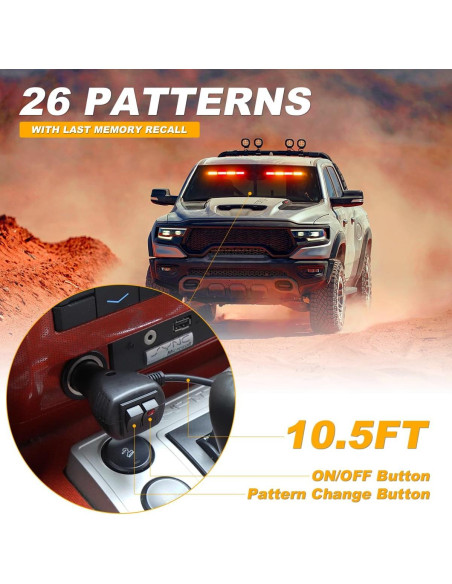 Barra de Luz Estroboscópica LED LRTER 45cm 2 en 1 para Vehículos