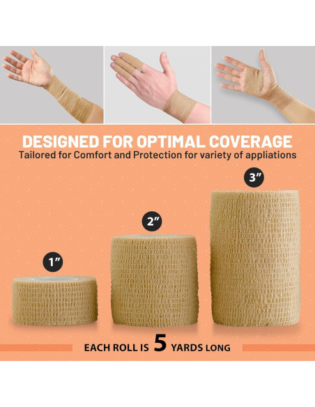 Cinta Cohesiva Autoadhesiva MEDca - Paquete de 12 Rollos 2.54-7.62 cm