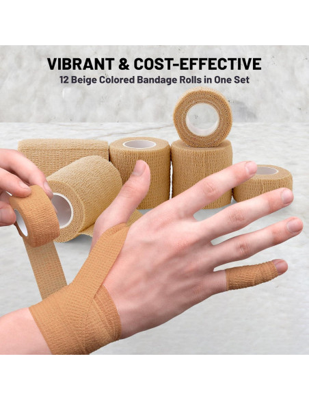 Cinta Cohesiva Autoadhesiva MEDca - Paquete de 12 Rollos 2.54-7.62 cm