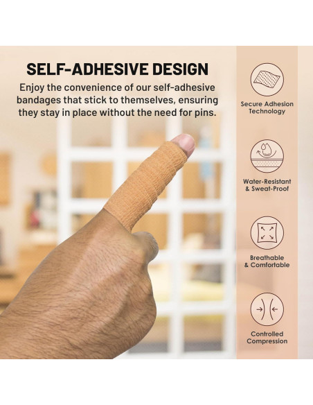 Cinta Cohesiva Autoadhesiva MEDca - Paquete de 12 Rollos 2.54-7.62 cm