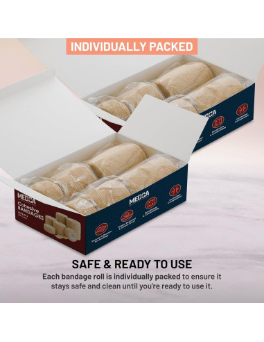 Cinta Cohesiva Autoadhesiva MEDca - Paquete de 12 Rollos 2.54-7.62 cm