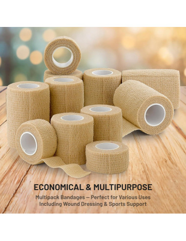 Cinta Cohesiva Autoadhesiva MEDca - Paquete de 12 Rollos 2.54-7.62 cm