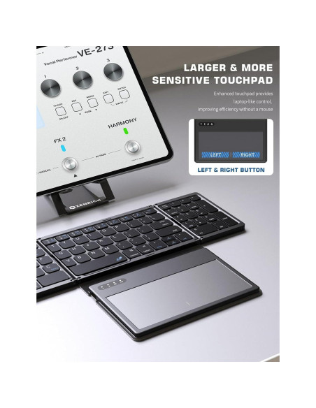 Teclado Bluetooth Plegable ZenRich con Touchpad y Soporte