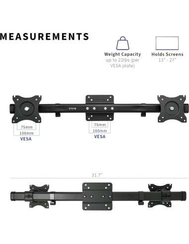 Adaptador Soporte VESA Doble VIVO MOUNT-VW02A 2 Monitores 27"