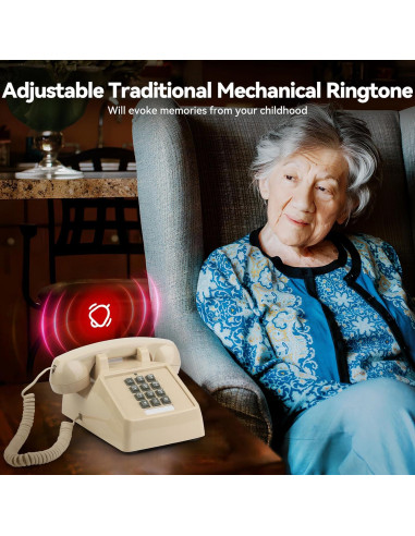 Teléfono de Cuerda Vintage Sangyn Beige con Timbre Mecánico