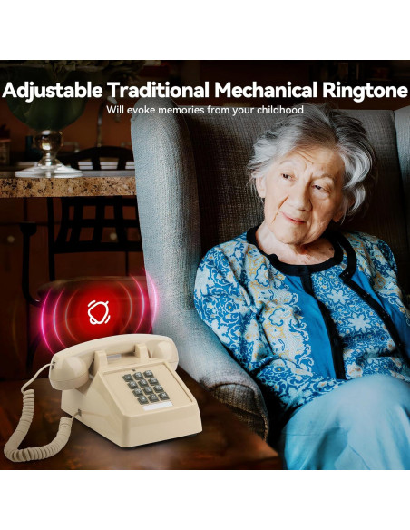 Teléfono de Cuerda Vintage Sangyn Beige con Timbre Mecánico