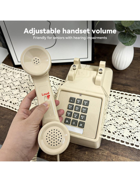 Teléfono de Cuerda Vintage Sangyn Beige con Timbre Mecánico