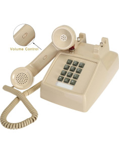 Teléfono de Línea Fija Vintage SOUJOY Beige con Timbre Fuerte 2